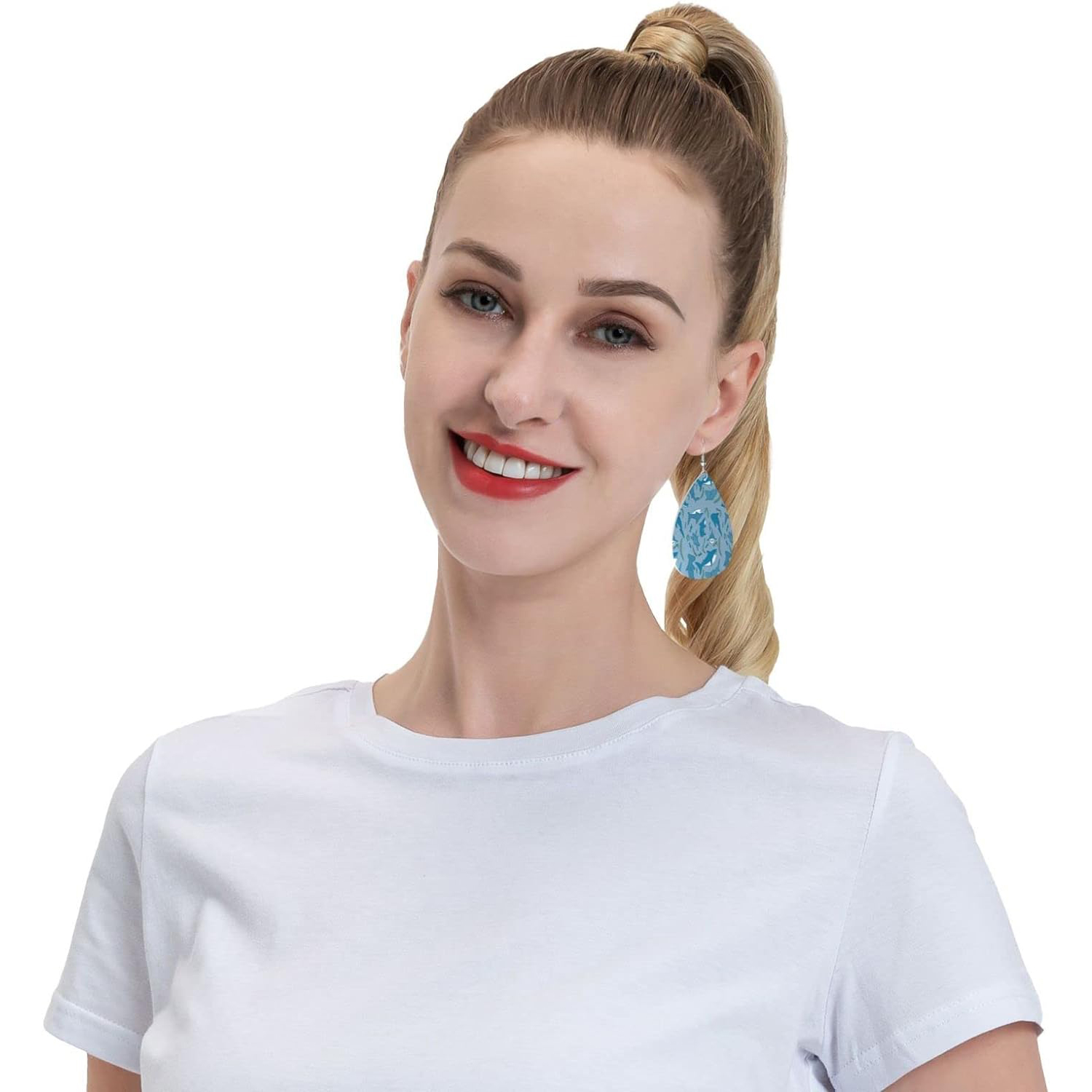 shark drop earrings faux leather metallic